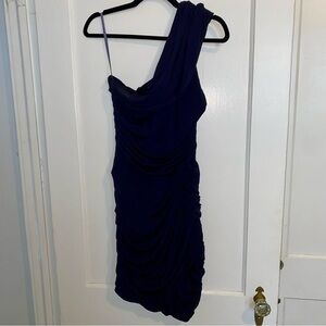 Vera Wang Lavender Label Navy One-Shoulder Draped Bodycon Dress Size 8
